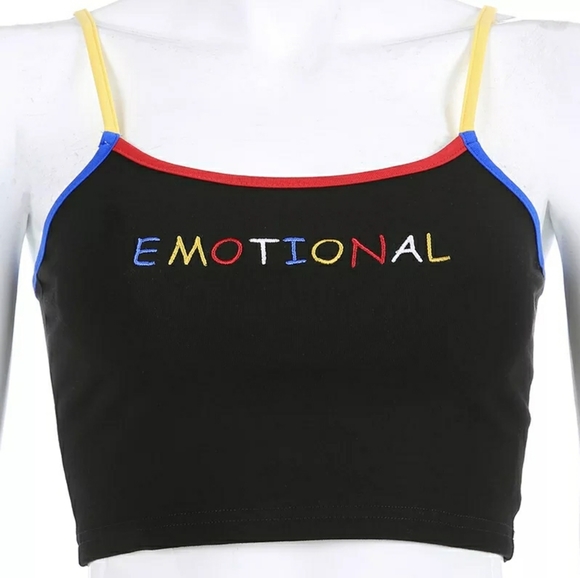Emo Crop Top Color Block Emotional Print Tank - Picture 5 of 9